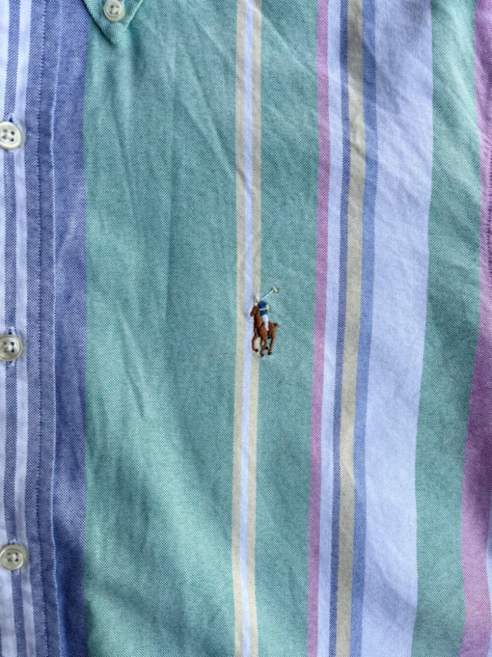 Polo Ralph Lauren Short Sleeve Button Down Oxford Shirt Medium Vertical Stripes - Picture 4 of 5